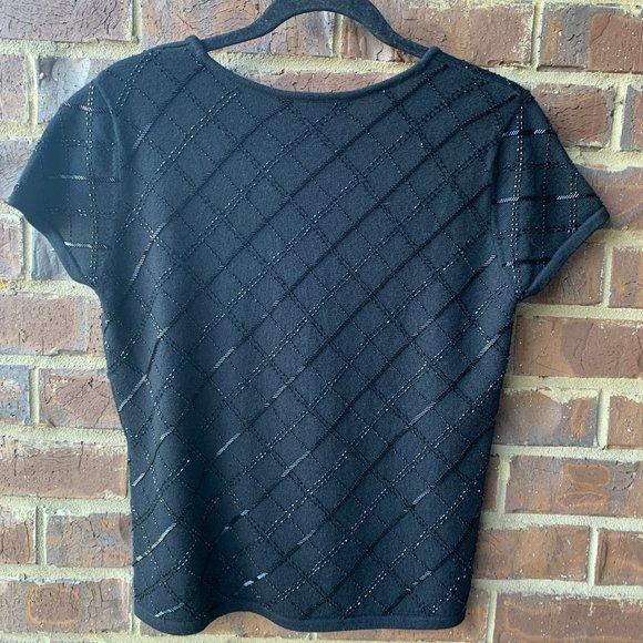 Talbots Medium Black Beaded 100% Merino Wool Blouse Knit Top Short Sleeve - Picture 3 of 3